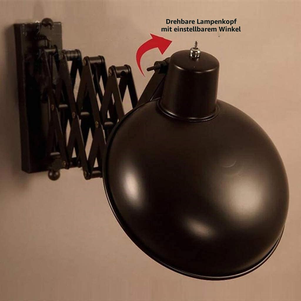 Vintage Industrielle Wohnzimmer Wandlampe Innen Ausziehbar Schwarze Schlafzimmer Wandleuchte Mit Schalter Rustikal E27 Swing Arm Wandlicht Flexible Leselampe Links/Rechts Schwenkbar