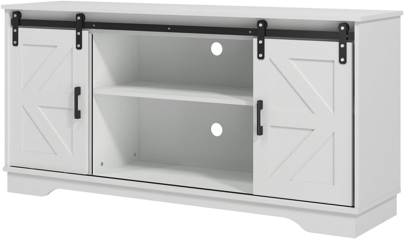 Panana Coffee Bar Storage Cabinet with Barn 2 Sliding Doors Buffet Farmhouse Cabinet Living Room TV Stand (White)