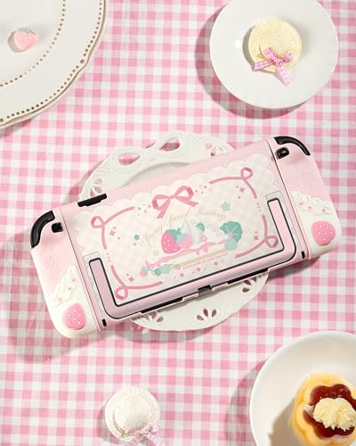 GeekShare Soft Silicone Protective Case Compatible with Switch 2 Anti-Scratch Cover Case Compatible with Switch 2 Separable Protective Shell with 2 Thumb Grip Caps - Strawberries with Cream（Pink） - Image 6