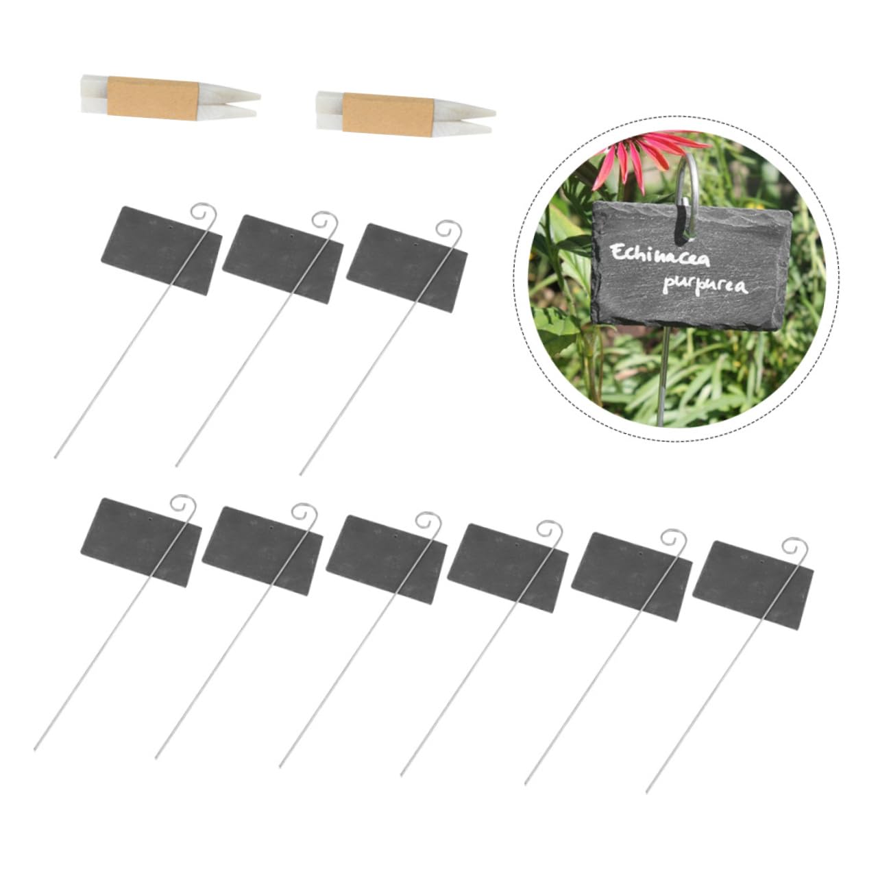 Étiquettes Plantes en Ardoise 12 Pièces, Acier Inoxydable Noir