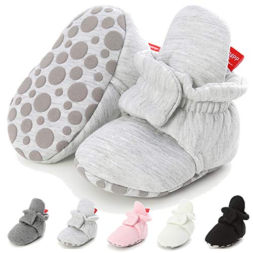 Image of LAFEGEN Baby Booties for Boys Girls with Soft Lining Non Slip Gripper Newborn Infant Slipper Socks Toddler First Walker Crib Shoes 0-18 Months