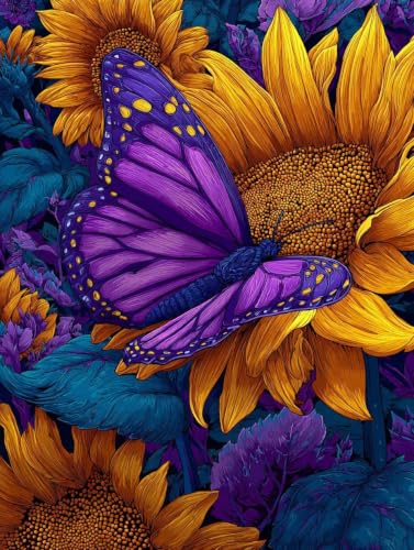 Regalo mujer ideal con este kit de pintar por numeros adultos de girasol en lienzo de 60x80cm