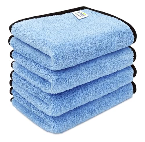 Image of SOFTSPUN Microfiber Baby Hand & Face Wipes 280 GSM 20x30 Cms, 4 Piece Towel Set, Sky Blue! Super Soft & Comfortable for Newborn Baby and Kids Quick Drying Ultra Absorbent in Small Size.