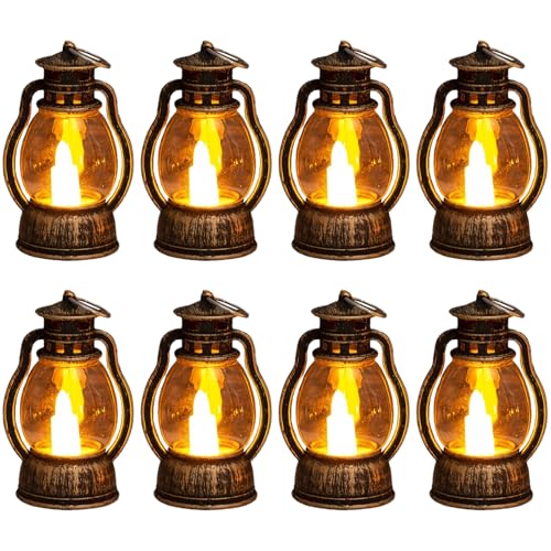 LUKIUP 8 Pezzi LED Piccole Lanterne Mini Lanterne Decorative, Mini Lanterna con Sfarfallio LED Candele Appeso Con Vintage Marocchino Ornamenti Di Natale Tabella Soggiorno Indoor Ramadan