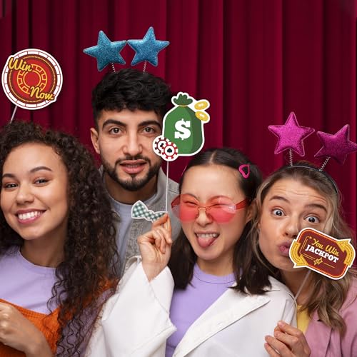Image of Just Party Casino Theme Happy Birthday Cake Topper & Birthday Props for Kids | Vegas Style Cake Toppers for Cake Decoration & Photo Props / Muffin Toppers | Set of 6 Props + 1 Topper