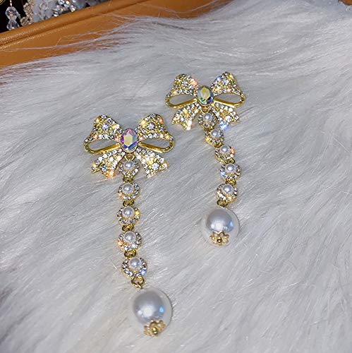 Missgrace Bohemian Dainty Statement Drop Dangle Butterfly Bow Rhinestones Pearls Earrings For Women Fashion Girls Tessels Earrings Set Gold Stud Hoops Earrings Set For Women (Pattern 6) #TOP3