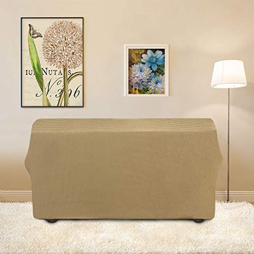 Image of Easy-Going Stretch Loveseat Slipcover 1-Piece Sofa Cover Furniture Protector Couch Soft with Elastic Bottom for Kids Polyester Spandex Jacquard Fabric Small Checks (Loveseat, Golden)