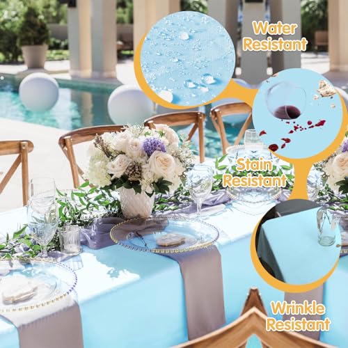 Image of BRILLMAX 10 Pack Light Blue Tablecloths 70x120 in for 6-8ft Rectangle Table | 150 GSM Polyester Fabric, Universal Fit, Water, Stain & Wrinkle Resistant Cloth Cover for Wedding Reception Banquet Party