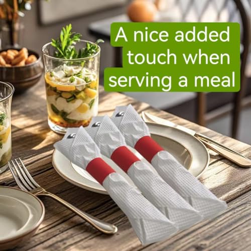 Image of NATURALABEL Self-Adhesive Napkin Bands for Wrapping Silverware - Pack of 2,000, for Family Reunion, Birthday Party, Wedding, Celebration (Red)