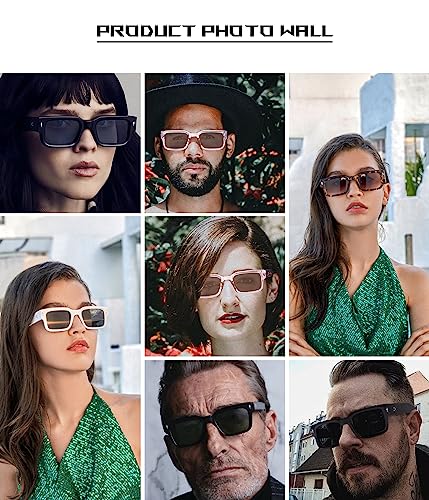 HYLLE Square Sunglasses for Women Men Trendy Chunky Rectangle Sun Glasses Black Shades UV400 Protection2