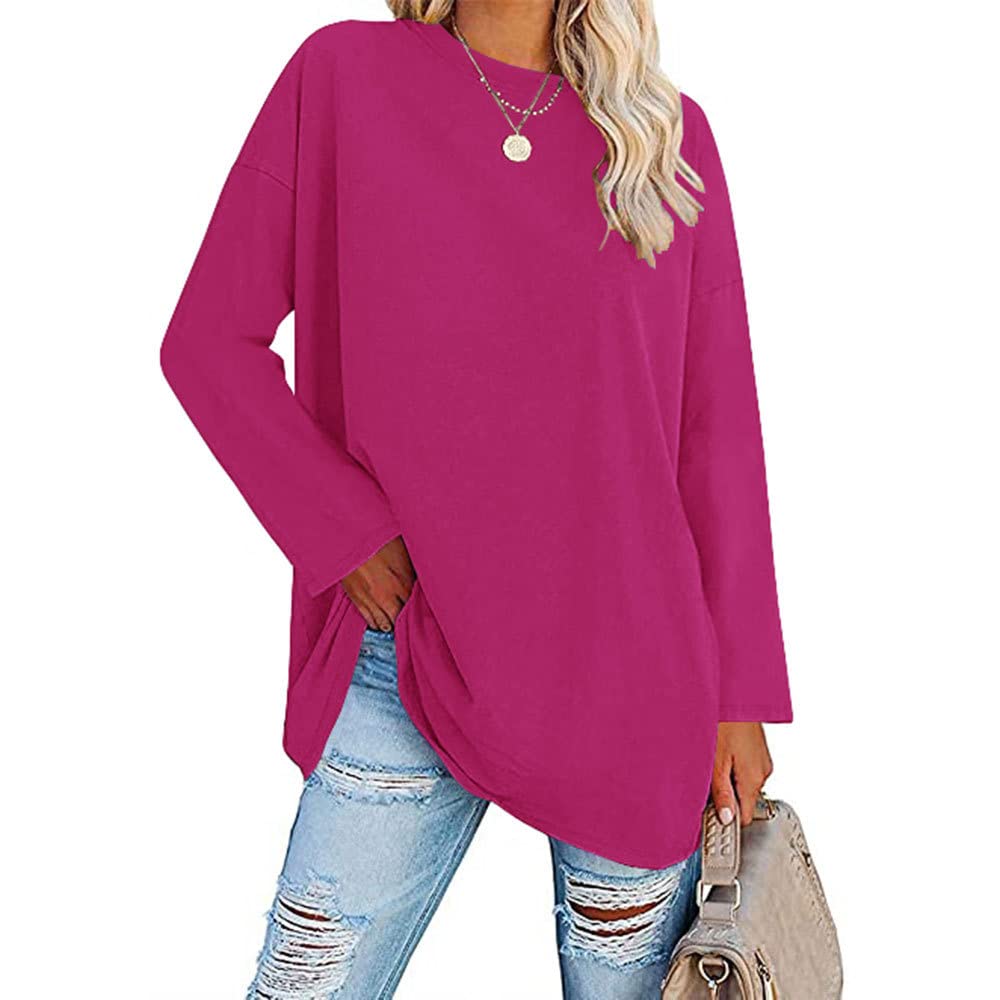 Famulily Damen Basic Rundhalsausschnitt Langarm Baumwolle T-Shirts Einfarbige Bequeme lose Tunika T-Shirts Tops