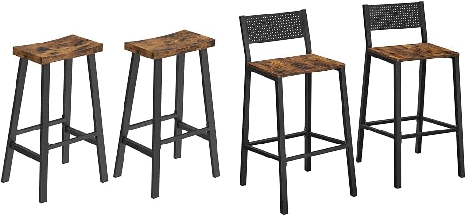 VASAGLE Set of 4 Bar Stools, Counter Height Chairs with Footrests, Rustic Brown