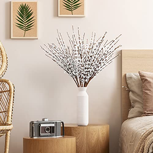 Houele - Long Stem Artificial Flowers For Tall Vase, Fake Branches, Pussy Willow Branches Faux Jasmine Flowers Home Vase Fillers For Home Hotel Office Bedroom Diy Decor (10 Pcs White) #TOP2