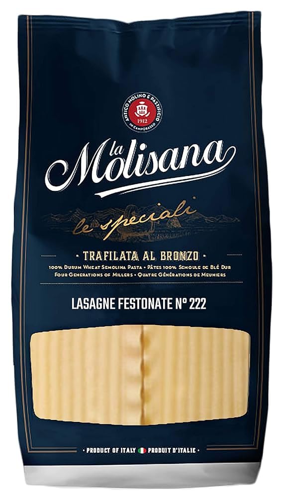 La Molisana Lasagne Festonate N°222 Durum Wheat Semolina Pasta, 17.64 oz ℮ 1.1 lbs ℮ 500 g
