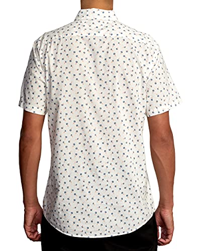 Rvca Men's Slim Fit Short Sleeve Stretch Woven Button Up Shirt, Rvca Prints Woven/Antique White, Medium Us #TOP1