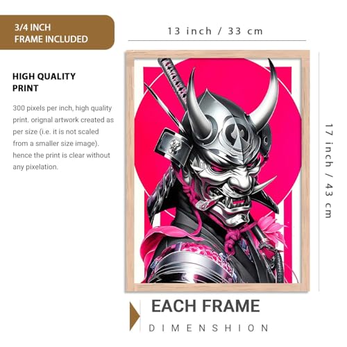 Image of HOTHOUSE Aesthetic Samurai Theme Devil Masks Wall Framed Posters | Japanese Devil Masks Framed Poster for Living Room Bedroom Gaming Room Studio Wall Decor Set Of 6 (13X17 inch)