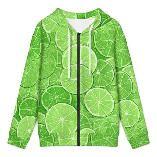 Green Lime Slices Men's Hoodies with Zipper Lightweight Long Sleeve Casual Sweatshirts3