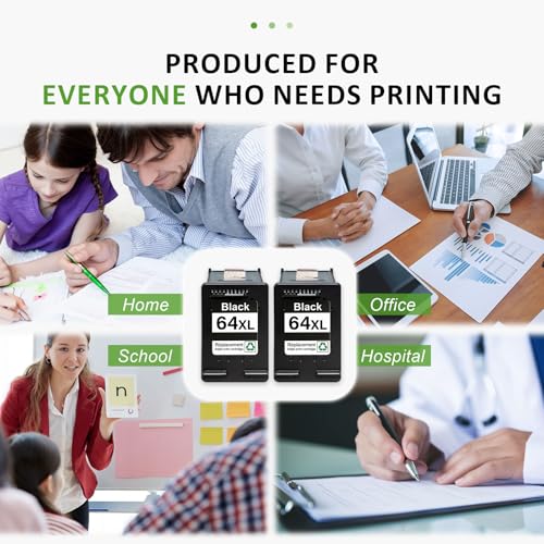 Image of 64XL Black Ink Cartridges Replacement for HP Ink 64XL 64 XL Combo Pack Work with Envy Photo 7800 7855 7858 7155 7120 7158 7100 7164 6200 6252 6255 Tango X Terra Printer (2 Black)