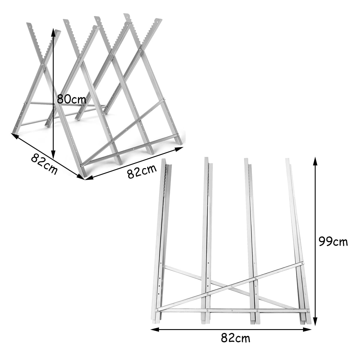 GYMAX Chevalet de Scie Pliable, Support de Coupe Tréteau de Sciage en Métal Robuste avec Dents de Scie Crantées, Chevalet de Tronçonnage Léger, Capacité de Poids 100 KG, pour Couper le Bois