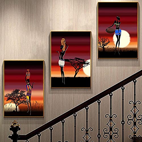 Art africain figure art femme coucher de soleil mur art affiches salon