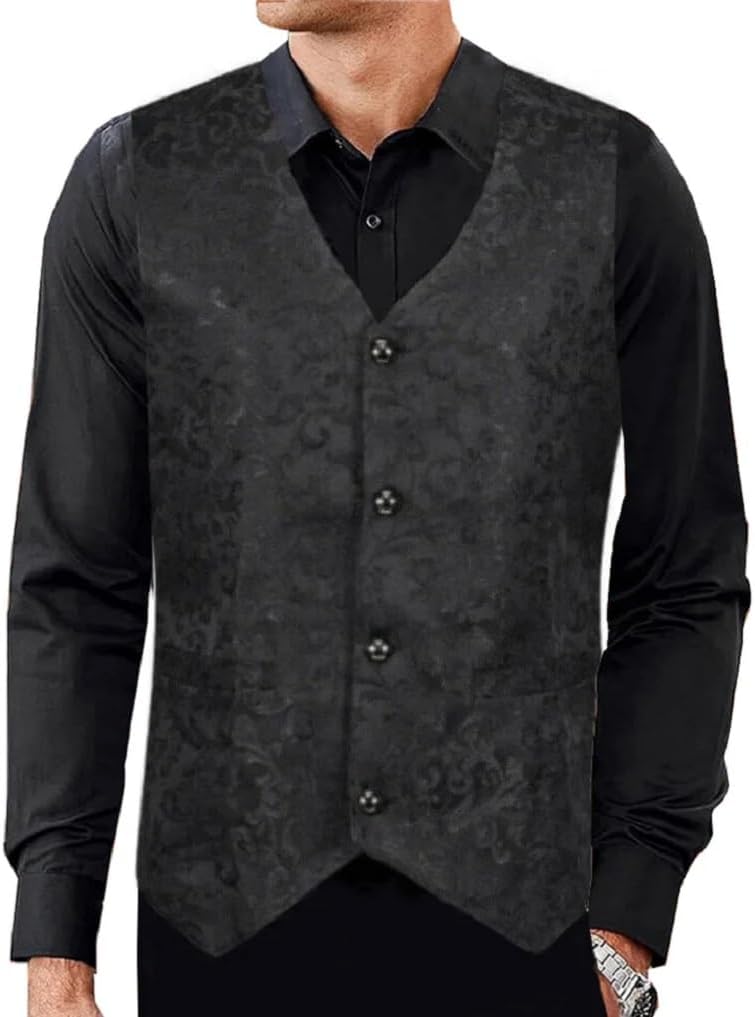 Darkrock Women Gothic Steampunk Jacquard Brocade Vest Waistcoat Sleeveless