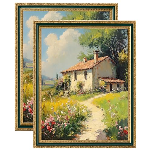 Image of eletecpro 11x14 Vintage Picture Frame, Glass Cover, Green Gold, 2-Pack | Display Photo 8x10 with Mat or 11x14 without, Horizontal or Vertical, Tabletop or Wall Decor