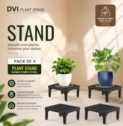 Image of DVI Heavy Duty Black Plant Stand | Pack of 4 | Strong, Durable, Rust-Proof | Supports Up to 200 Kg | Indoor & Outdoor Use | Pot Stand for Big Size Plants | All Weather Resistant Pot Stand