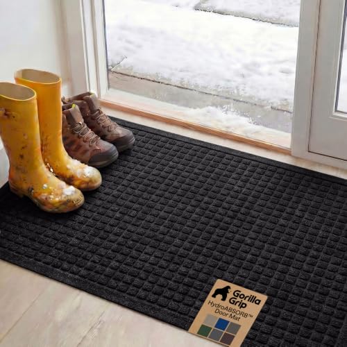 Image of GORILLA GRIP Ultra Absorbent Front Door Mat Outside Entrance, 47x35, Traps Dirt and Moisture, HydroABSORB Indoor Outdoor Doormat Holds Up to 6 Cups Water, Stain and Fade Resistant Welcome Mat, Black