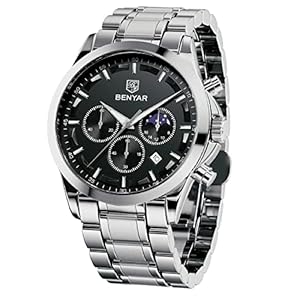 BY BENYAR Uhren Herren Chronograph Analog Quarz Wasserdicht Armbanduhr Herren Mode Lässig Business Herrenuhr mit Kalender Lederarmband/Edelstahlarmband Uhr Geschenk für Männer