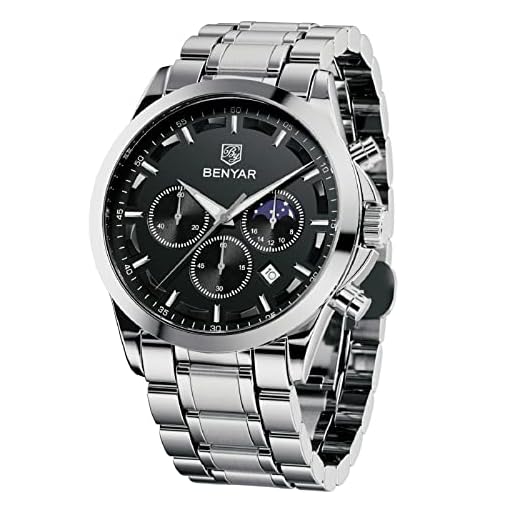BENYAR Relojes Hombre Cronografo Analógico Impermeable Relojes de Pulsera Luminoso Fecha Negocios Casual Diseñador Reloj Hombre Banda de Acero Inoxidable Regalo Elegante