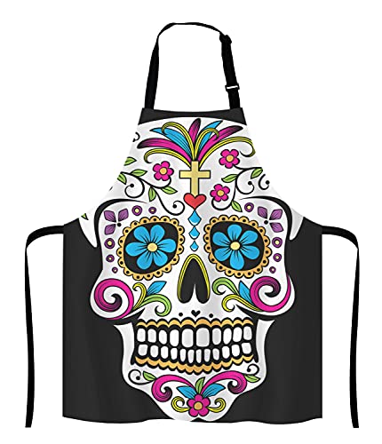 Lefolen Funny Apron For Women And Men,Sugar Skull Adjustable Kitchen Chef Apron For Cooking Baking - Cute Birthday, Anniversary, Mother's Day Apron Gifts For Mom Wife Girlfriend Aunt Grandma #TOP20