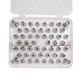 52tlg Spritztüllen Set: unterschiedliche Formen (Muster, Rosetten, Blumen, Sterne, Blätter und andere Designs) + 2 Stk. Blumennagel + 1 Stk. Kupplung