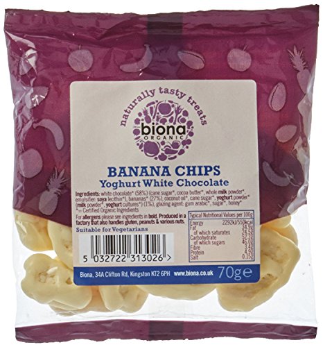 Biona Organic Chocolate Yogurt Covered Banana Chips 70 g (Pack of 4)