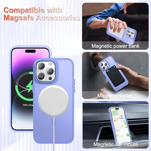 Image of for iPhone 14 Pro Max Case, Matte Magnetic Phone Case, Lavender Purple | Fit for Magsafe, Screen Protector Included, Translucent Frosted Slim Shockproof Protective Cover