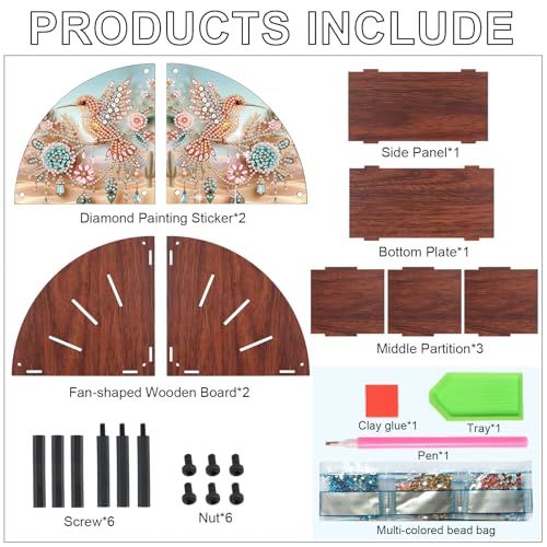 Image of Diamond Art Painting Multi-Grid Storage Box DIY Wooden Double Sided Drill Tabletop Organizer Diamond Painting Kit for Adults Office Home Ornament - Hummingbird & Floral