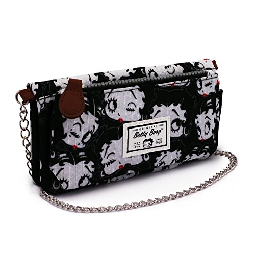 Betty Boop Noir Billetero Soft con Cadena, Negro, 20 x 9 cm