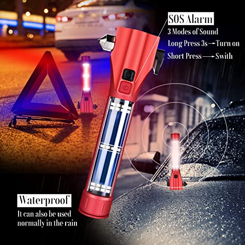 Unicumoo Car Flashlights For Emergencies, Window Breaker Seatbelt Cutter Multifunction Solar Flashlights, Waterproof Led Flashlight Rechargeable Solar Powered Emergency Flashlight For Outdoor #TOP5