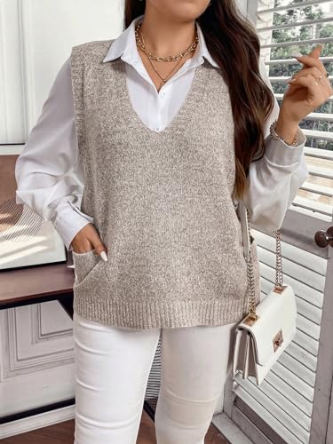 MakeMeChic Women's Plus Size Oversized Sweater Vest Top V Neck Sleeveless Pullover Knit Vest Sweater3