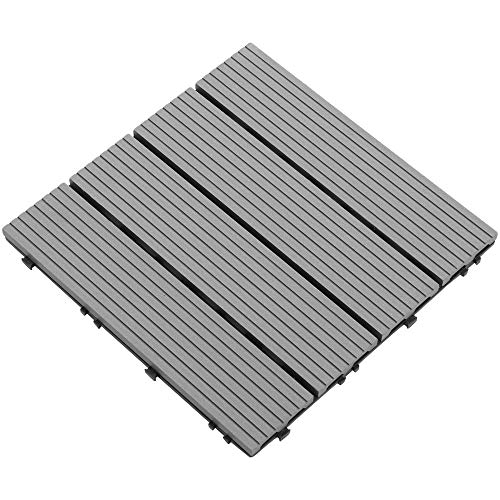 Samincom Deck Tiles Interlocking Wood-Plastic Composites Patio Pavers, Water Resistant Flooring Tiles Indoor Outdoor, 12"× 12", Pack of 22 (22 sq.ft), Dark Grey