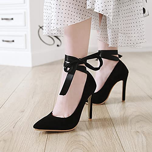 Shinelly Women Stiletto Pumps High Heels Pointed Toe Lace Up Pump4
