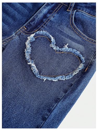 GORGLITTER Girl's Heart Ripped Jeans Y2k Distressed Flare Leg Denim Pants3