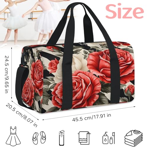 Rose Flower Sports Duffle Bag for Women Men Waterproof Overnight Weekender Bag with Adjustable Strap Travel Tote Bags for Beach Yoga Work Dance Swim2