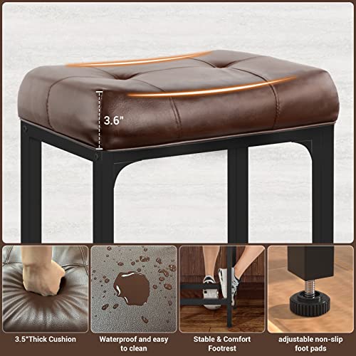 Aheaplus Bar Stool, 24 Inch Counter-Height Stools Saddle Stool, PU Leather Barstools with Metal Base, Thick Cushion, Footrest, Backless Stools for Dining Room Kitchen Island, Counter, Pub, Bar, Brown