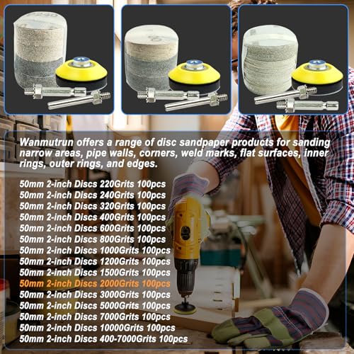 Wanmutrun 50MM Waterproof Sandpaper Hook and Loop 100pcs Grit 2000 Silicon Carbide Discs Suitable for Small Polishing Machines - Image 4