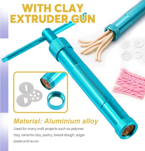 Image of Stainless Steel Clay Extruder Sugar Paste Extruder Cake Fondant Decorating Tool Set Ceramics & Pottery Clay Extruders Mixers & Presses (Blue)