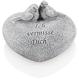 com-four® Cuore di decorazione della tomba, pietra commemorativa a forma di cuore con uccelli e scrittura, decorazione della tomba resistente alle intemperie