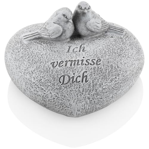 COM-Four® cœur de décoration de Tombe, Pierre commémorative en Forme de cœur avec Oiseaux et Inscription, décoration de Tombe résistante aux intempéries