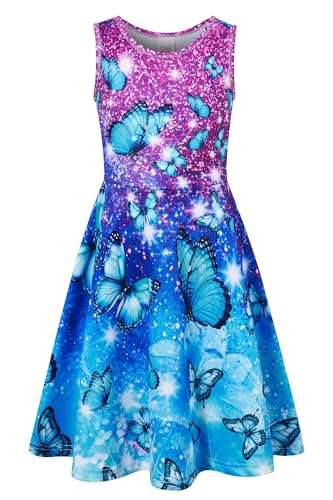 AIDEAONE Vestido de Verano sin Mangas con Estampado de Mariposas Galácticas para Niñas 4-5 Años,S