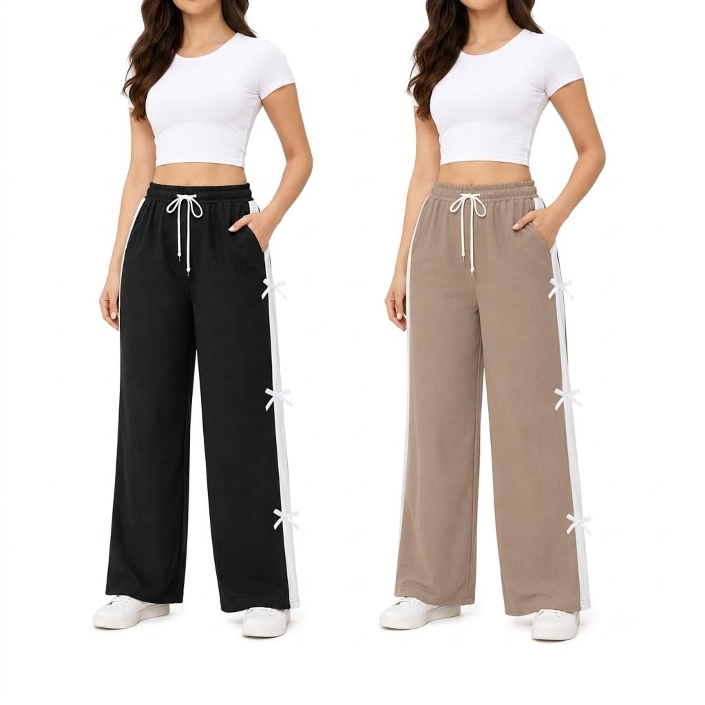 Women's Wide Leg Track Pants, Navy Blue & Mauve Pink, Pack of 2-picture-32