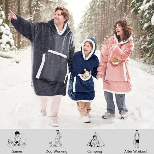 JOYWOO Navy Kids Wearable Blanket Hoodie, Oversized Cat lovers Hoodie Blanket for kids & Teens,Birthday Gifts for Girl Boys,Warm Cozy Fuzzy Sherpa Fleece Sweatshirt Blankets with Giant Pocket Gifts